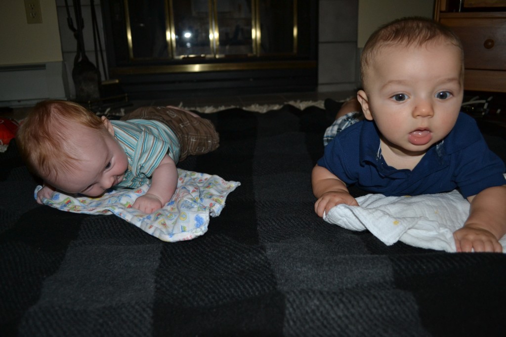 Babies doing tummy time together