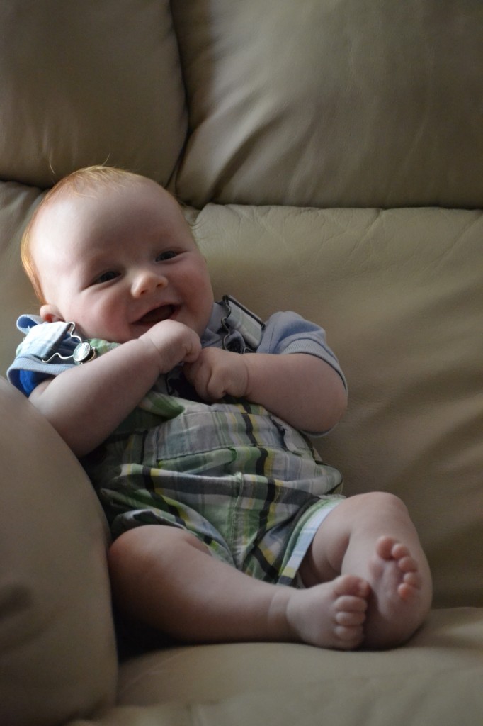 Plaid overalls on baby boy