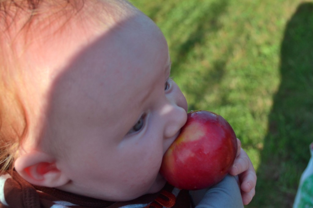 Silly baby and apple