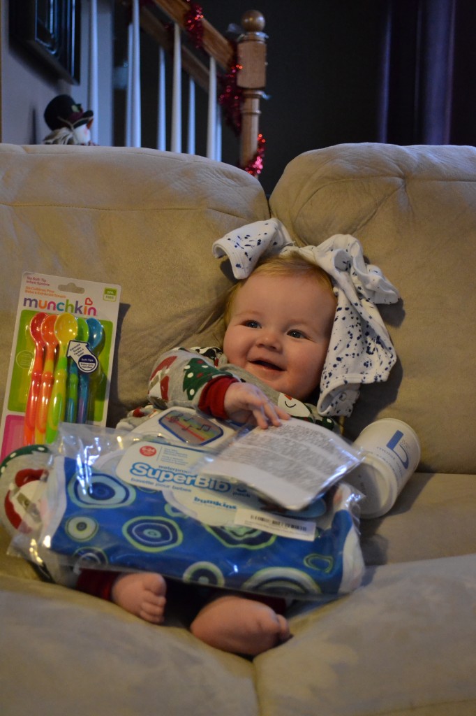 Baby with his stocking treats