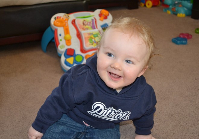 Baby Wearing Patriots Shirt for Superbowl