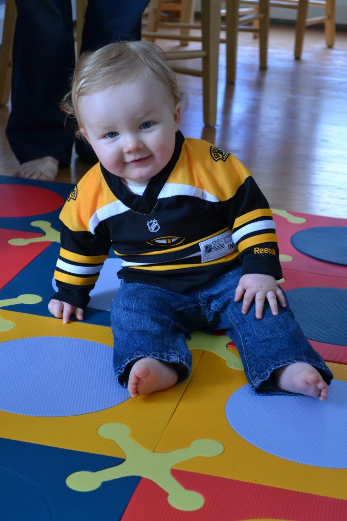 Baby Playing in Bruins Jersey