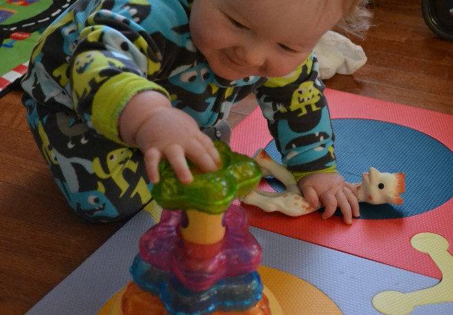 Baby Playing with Colored Blocks
