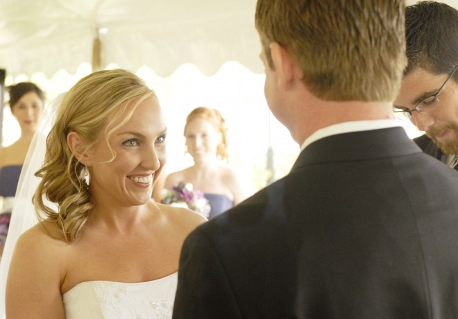 Bride Smiling During Wedding Ceremony