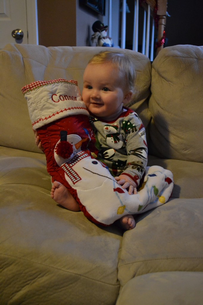 Baby with Stocking at Christmas