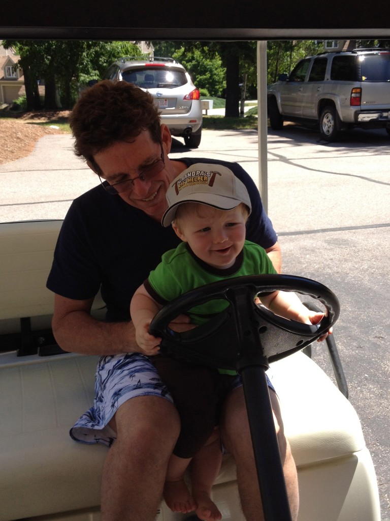 Fussy Baby and Grandfather in Golf Cart